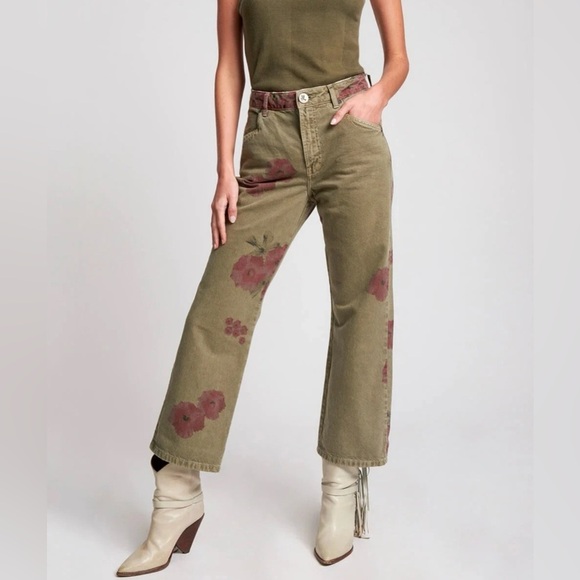 One Teaspoon Pants - One Teaspoon Hibiscus Libertines Cropped Wide Leg Denim Jeans Size 27